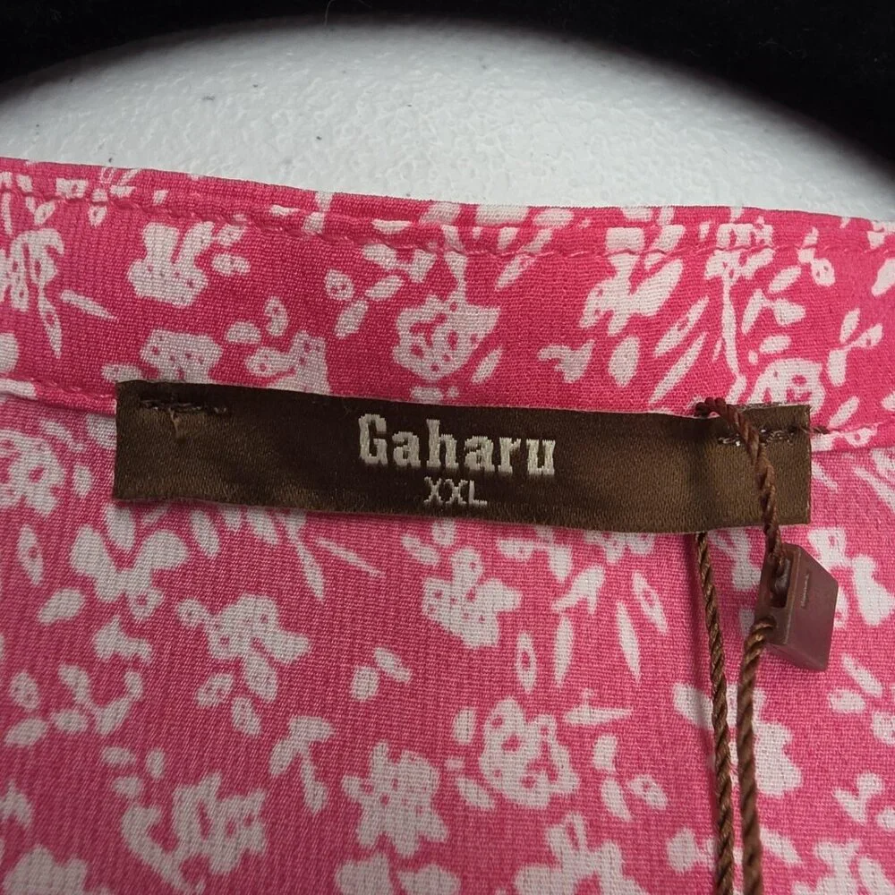 Gaharu Shirt Womens 2XL Pink Floral Split V Neck Bell Sleeve Flutter Blouse - Picture 6 of 12